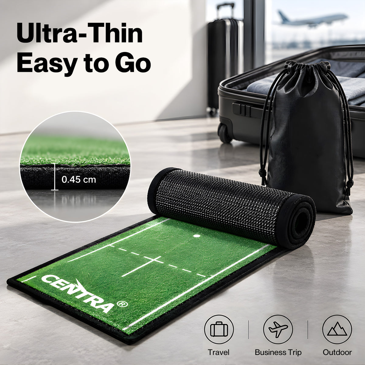 Centra Golf Putting Mat 250cm Nylon Surface 10-Speed Roll Indoor Outdoor Green