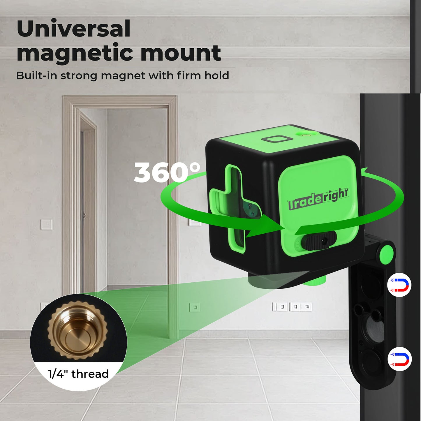 Traderight Green Laser Level 360° Self Leveling Green Light IP54 Water Resistant