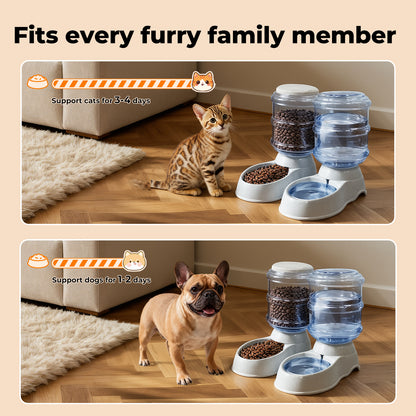 Skylos 2 Packs Automatic Food Feeder Waterer Set Plastic Dispenser Dog Cat 3.5L