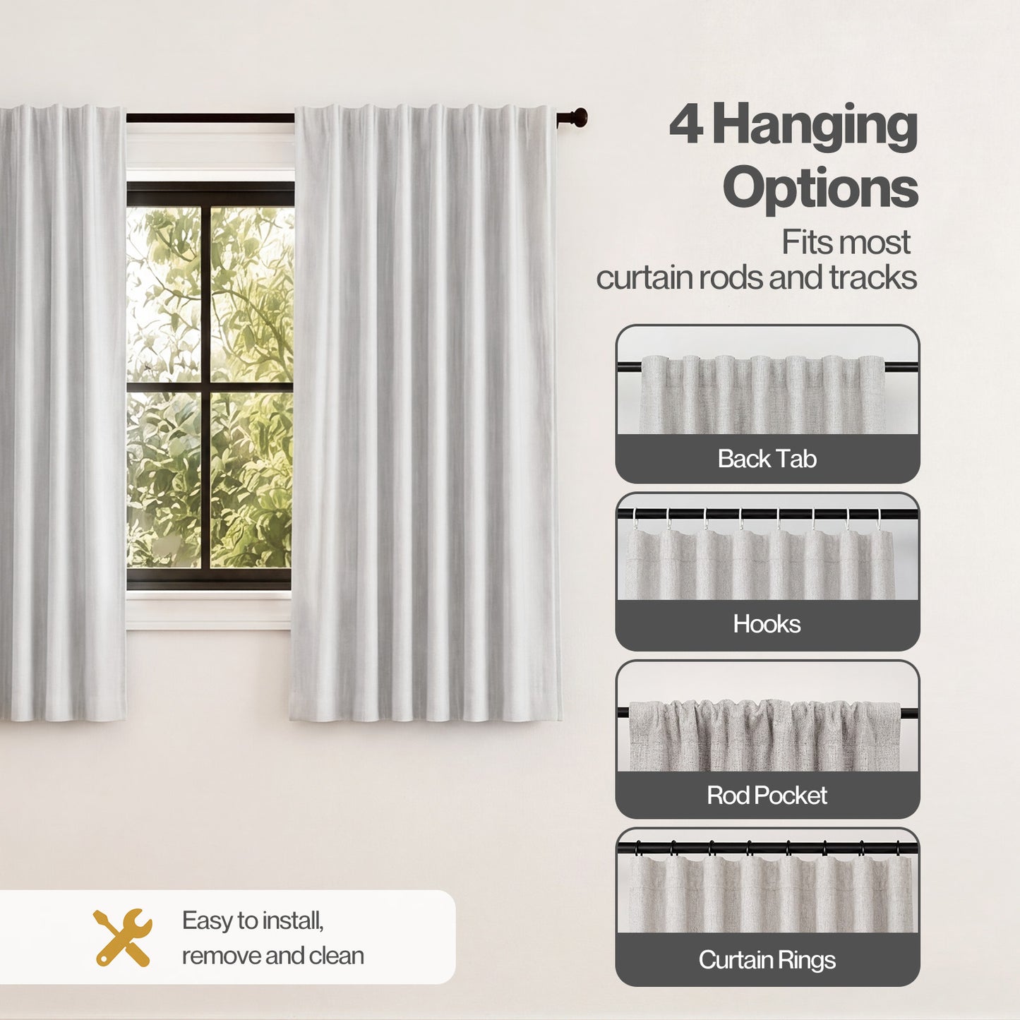 Marlow 100% Blackout Curtains Thermal Linen Look Ready Made 46x54 in Off-White