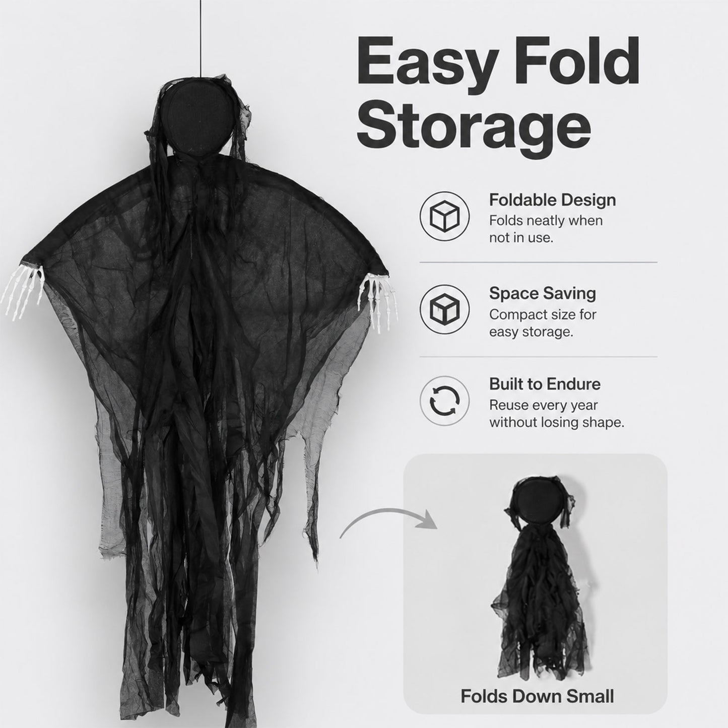 Yezi Halloween Decorations Grim Reaper 130cm Black Polyester Foam