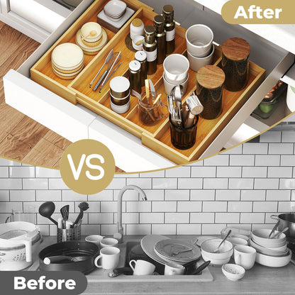 Toque Cutlery Tray Kitchen Drawer Organiser Extendable Bamboo Utensils Storage