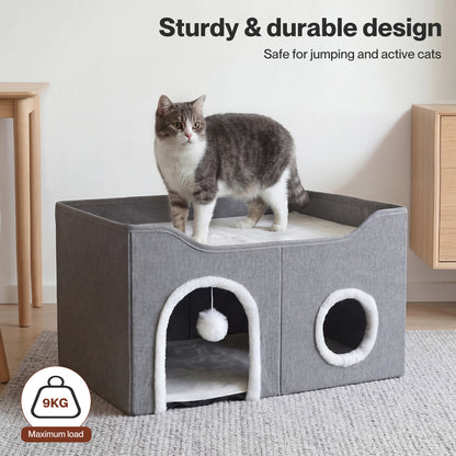 Skylos Cat House 2-Layer Large Soft Cave Cube Fluffy Ball Grey Scratching Board
