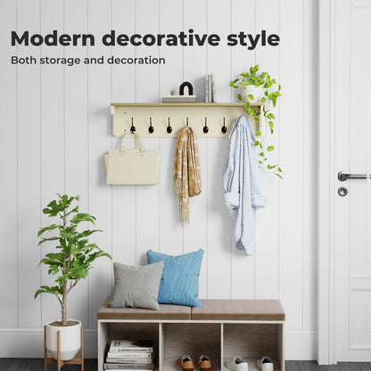 Levede Coat Rack Wall Mounted Shelf 7 Double Hooks Storage Entryway Hallway