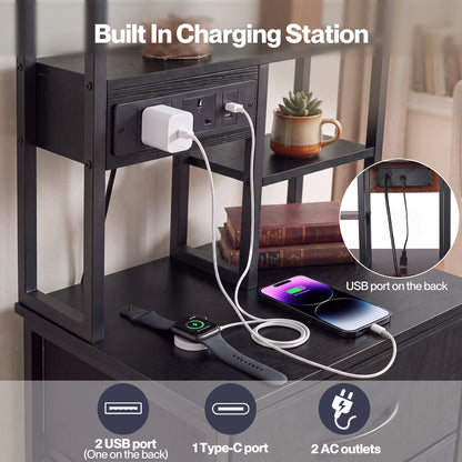 Levede Bedside Table with Charging Station 3 Drawer RGB Light Night Stand Black