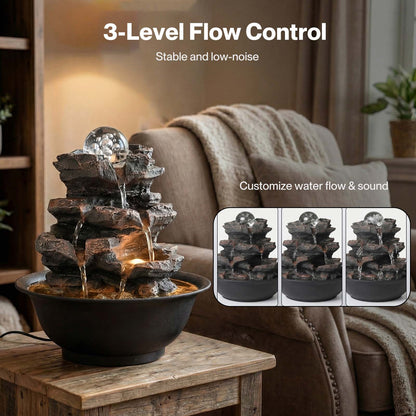 Spector Tabletop Water Fountain Indoor Water Feature LED Glass Ball Resin Brown
