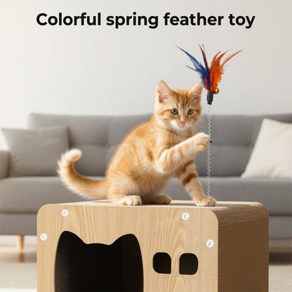 Skylos Cat Scratching Post Cat Cardboard House Cat Scratcher with Toy Indoor