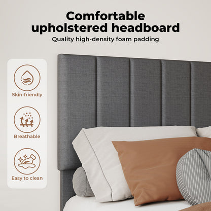 Levede Upholstered Bed Frame Linen Fabric Soft Foam Headboard Small Double King