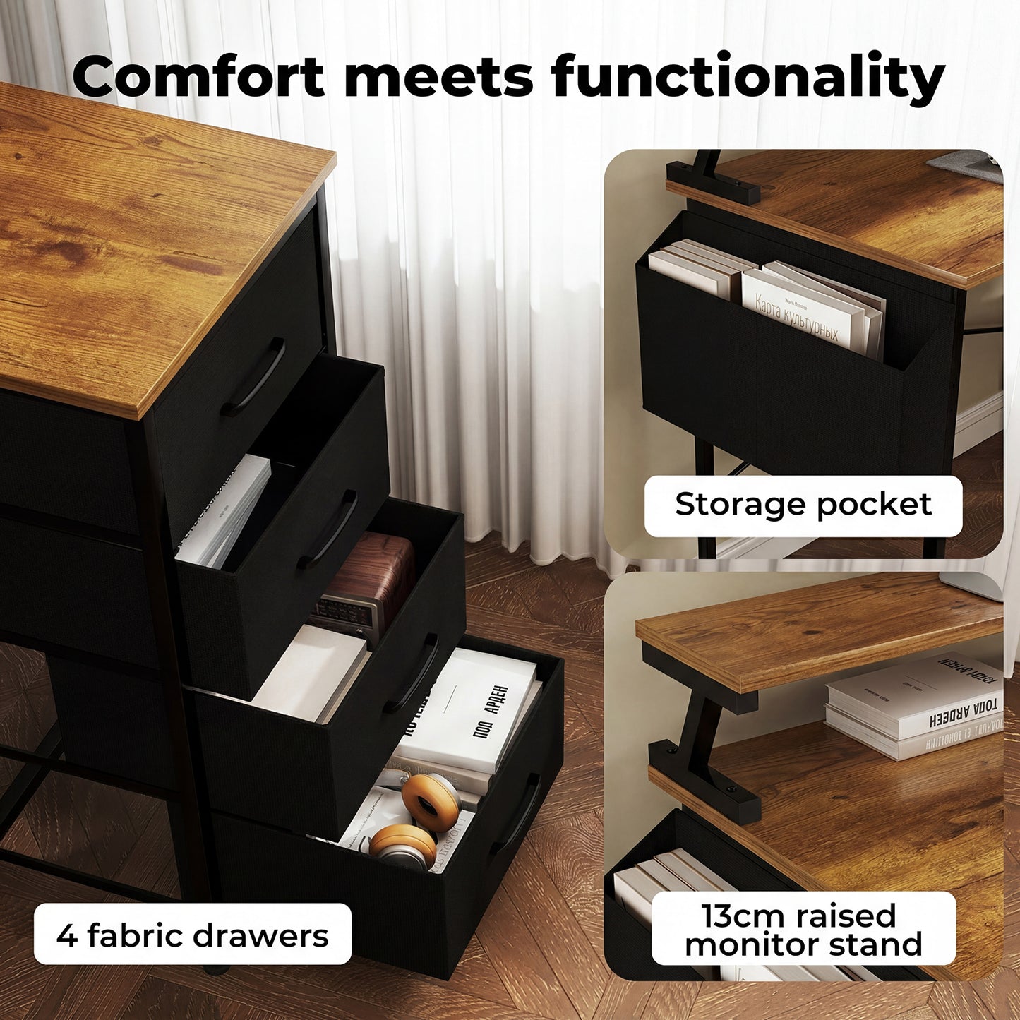 Levede L Shaped Desk with Storage Drawer Charing Office Computer Corner Table