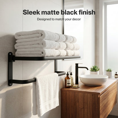 Levede Towel Holder with 2 Bars Wall Mounted No Drill Bathroom Shelf Black