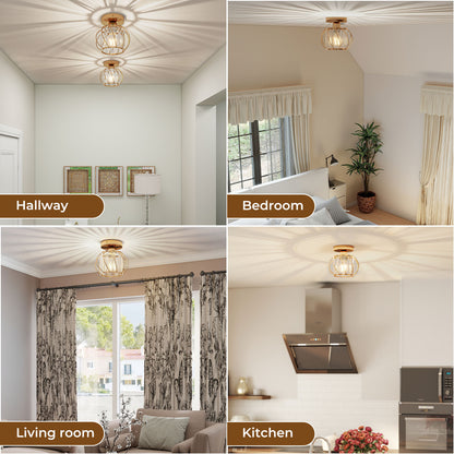 Emitto Crystal Ceiling Light Semi Flush Mount Chandelier Modern Hallway Gold