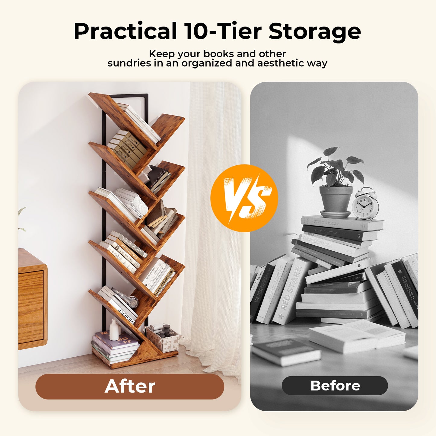 Levede 9 Tier Bookshelf Display Bookcase Tree Shaped Wooden Storage Rack Shelves