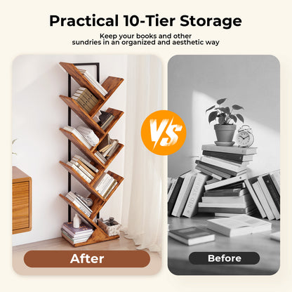 Levede 9 Tier Bookshelf Display Bookcase Tree Shaped Wooden Storage Rack Shelves