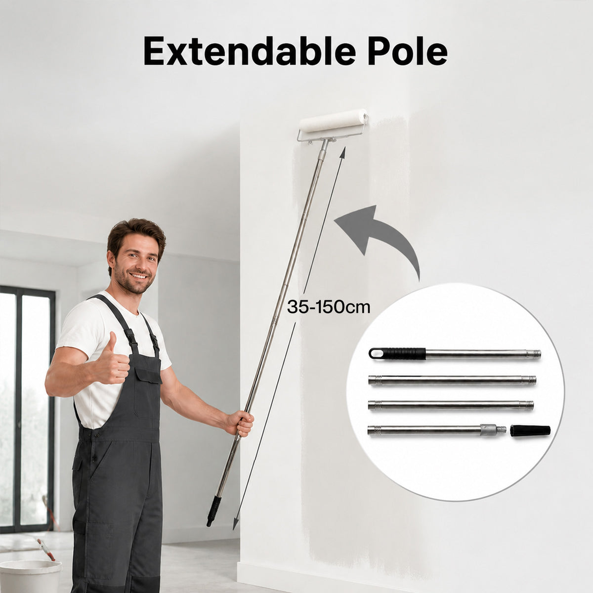 Traderight Paint Roller Set 5-Wheel Tray Extendable Pole Kit For Walls 13Pcs