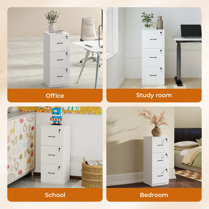 Levede 3 Drawer Filing Cabinet Lockable Home Office Tall File Storage Cabinet