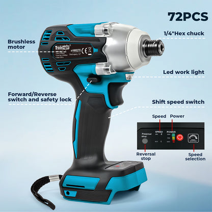 TraderightÂ 21VÂ CordlessÂ BrushlessÂ ImpactÂ Wrench DriverÂ 550/1200N.m 4.0AhÂ Battery