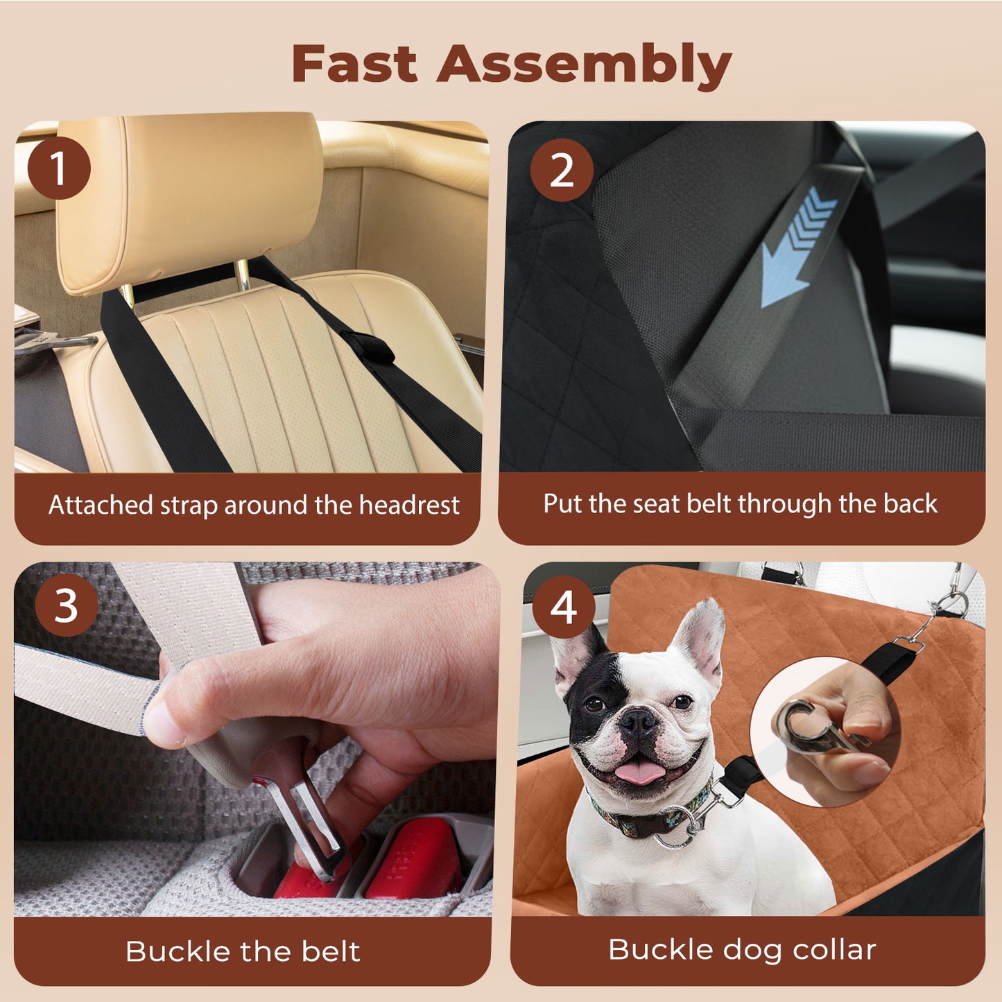 Skylos Dog Booster Car Seat Cosy Cats Pet Travel Bed with Safety Leash Brown