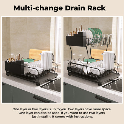 Toque Expandable Dish Drainer Rack 2 Tier Cutlery Plate Holder with Drip Tray