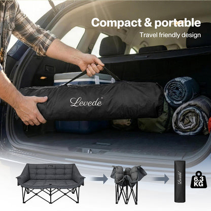 Levede Double Camping Chair 2 Seater Folding Outdoor Loveseat Garden Sofa Seat