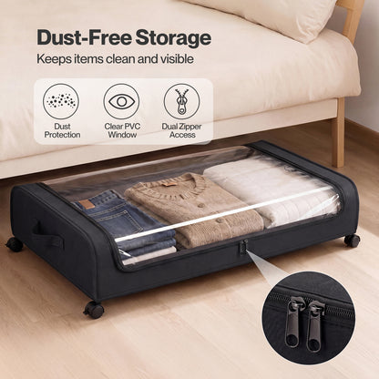 Levede Under Bed Storage Boxes with Lids  46L x2  Rolling  Black  Oxford