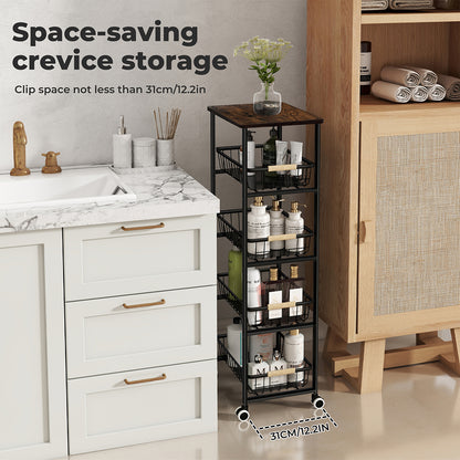 Levede 5 Tier Kitchen Trolley Storage Rack Cart Rolling Trolley Wheels Handle