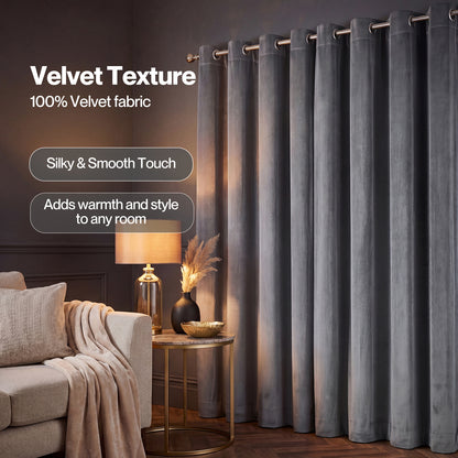 Marlow Thick Thermal Blackout Curtains Velvet Eyelet Ring Top Ready Made