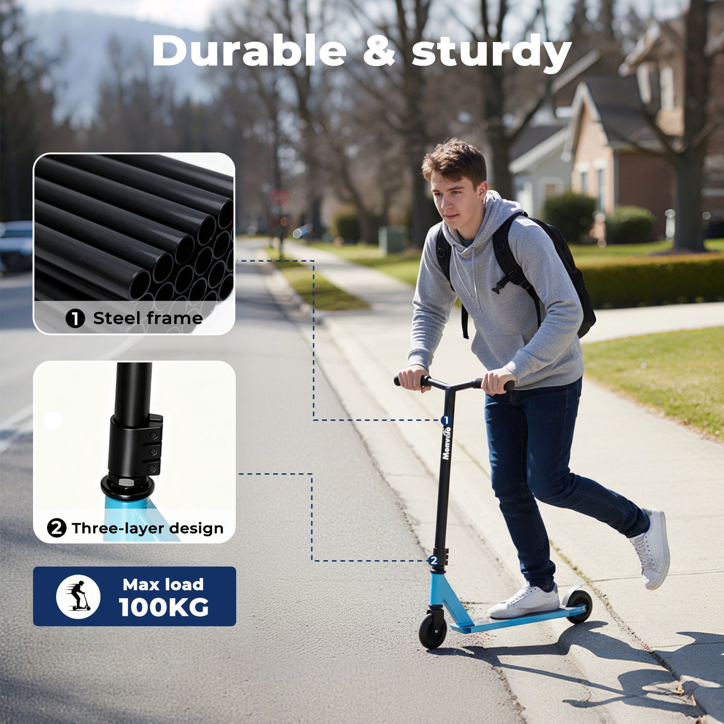 Monvelo Stunt Scooter for 8+ Kids Adult 360° Freestyle Trick Scooter Max 100kg