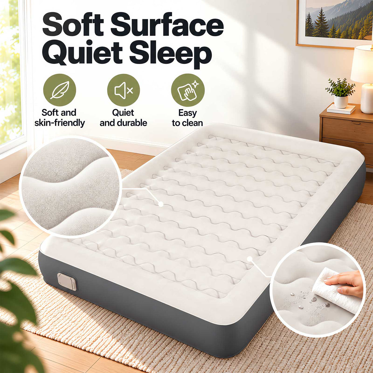 Lavio Inflatable Mattress TPU Airbed Rechargeable Pump Double Camp Bed Grey