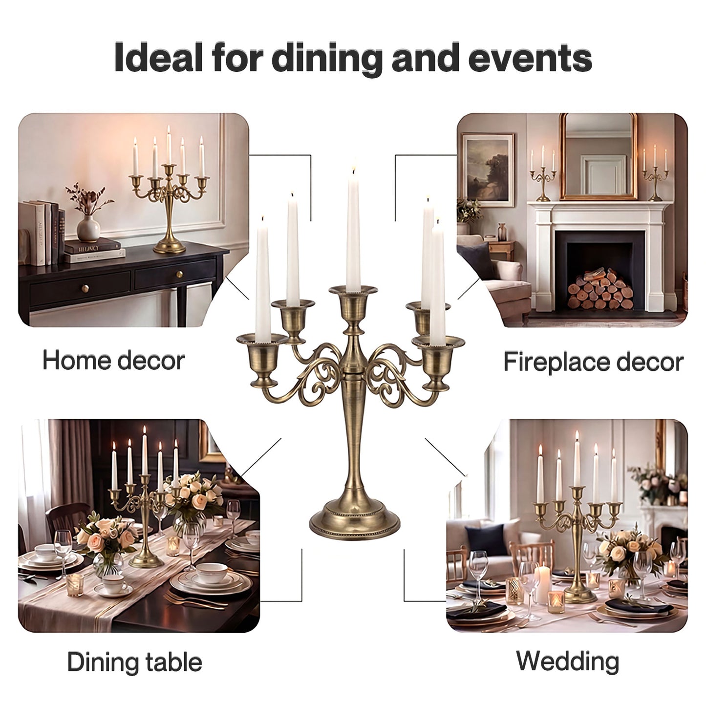 Levede Candle Holder 5 Arm Metal Candelabra Bronze Candlestick Stand Centerpiece