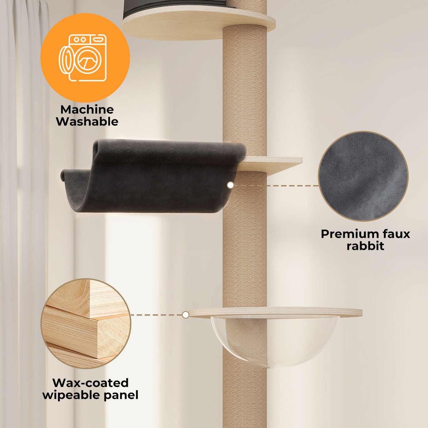 Skylos Floor to Ceiling Cat Tree Adjustable Height 206-300cm 6-Tier Cat Tower