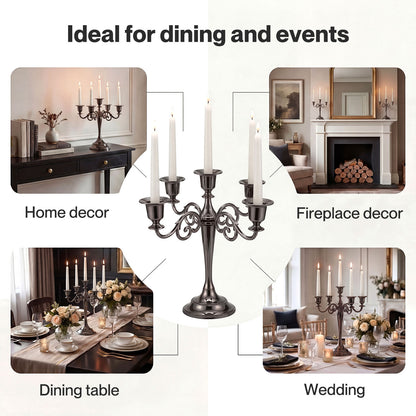 Levede Candle Holder 5 Arm Metal Candelabra Black Candlestick Stand Centerpiece