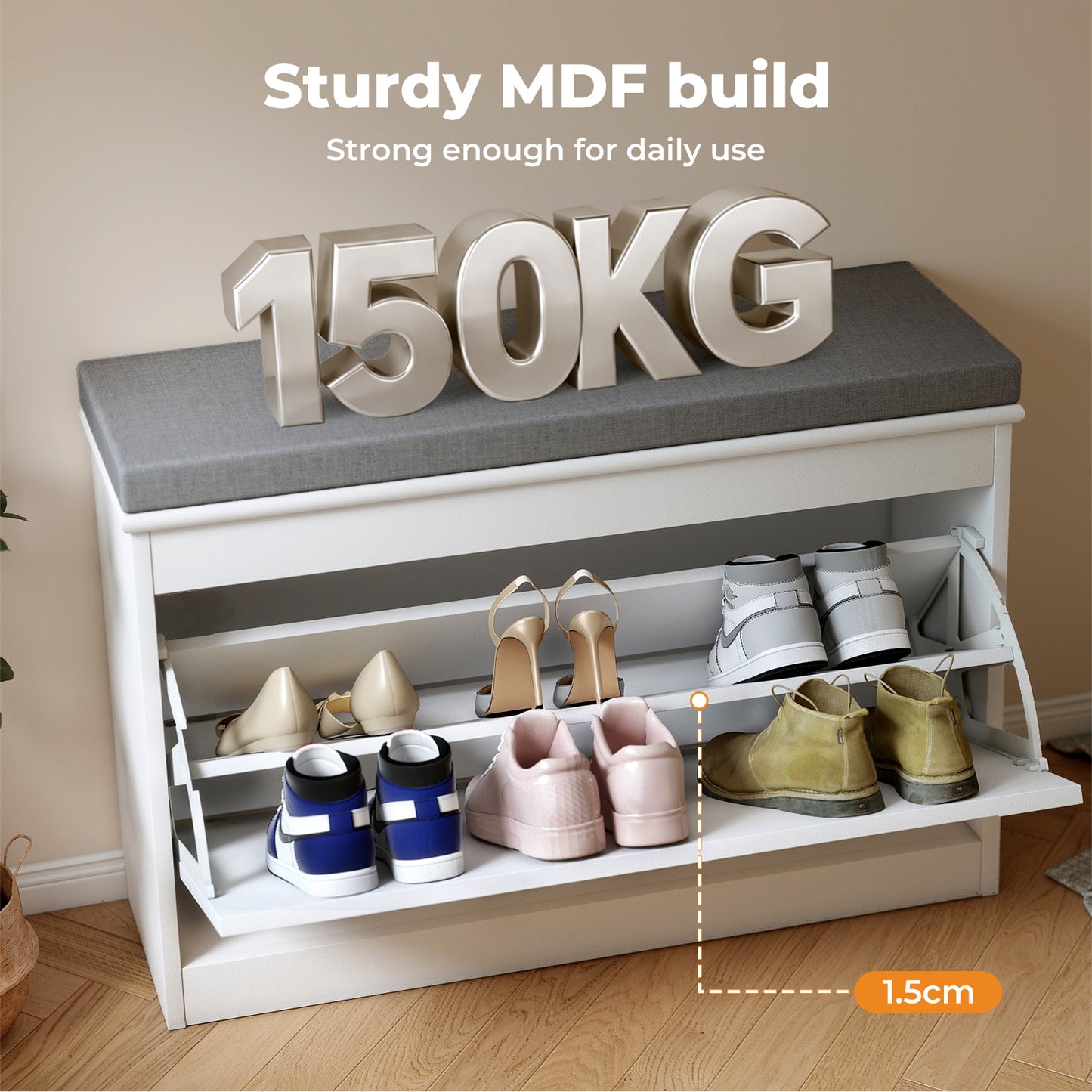 Levede Slim Shoe Storage Cabinet White Hallway Shoe Bench Organiser Unit 75cm