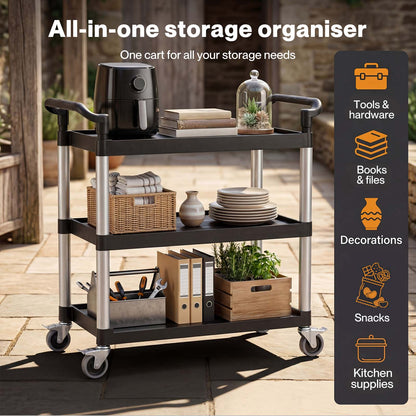 Levede Tool Trolley 3 Tier Rolling Storage Cart Multi-functional Workplace Black