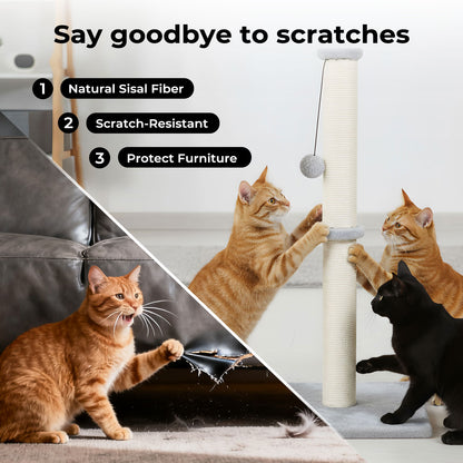Skylos Tall Cat Scratching Post 75cm Sisal Pole Heavy Duty Base Scratcher Ball