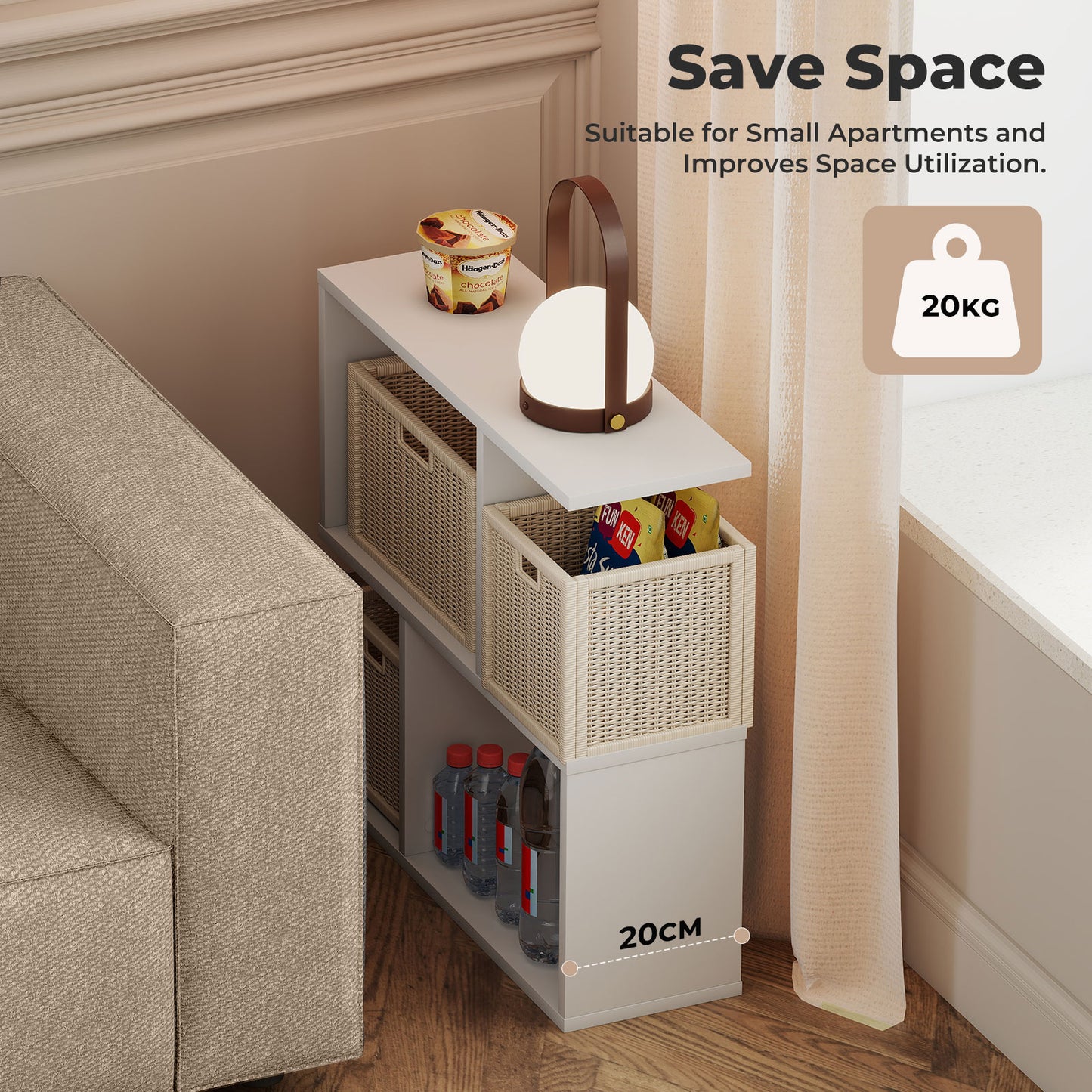 Levede 20cm Slide Table for Living Room Sofa End Narrow Space 3 Tier Storage