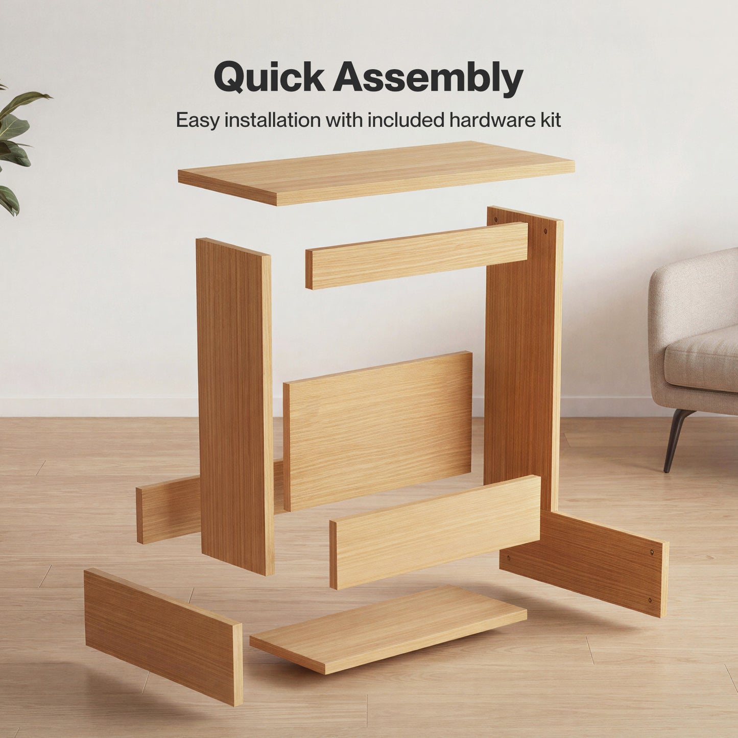 Levede Side Table Slim Storage Magazine Rack Sofa End Table Small Space Oak