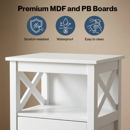 Levede Bedside Table Wood Nightstand Cabinet 2 Storage Drawers Open Shelf White