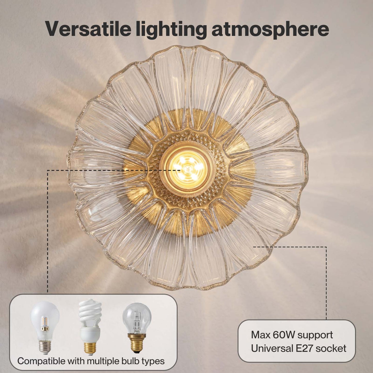 Emitto Ceiling Light Flower Clear Glass Fixture Chandelier Flush Mount 2 PCS