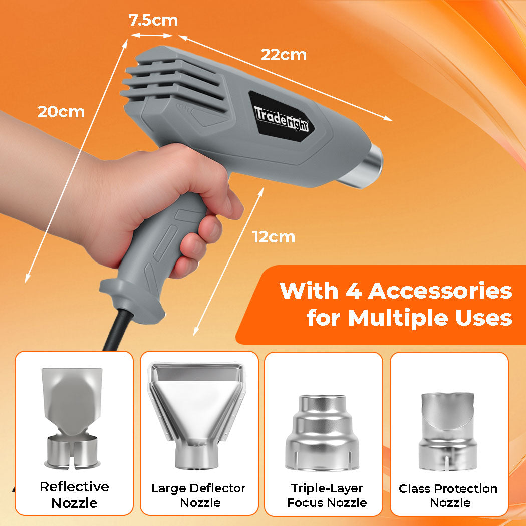 Traderight 2000W Heat Gun Hot Air Blower 2 Temperature Paint Remover  4 Nozzles