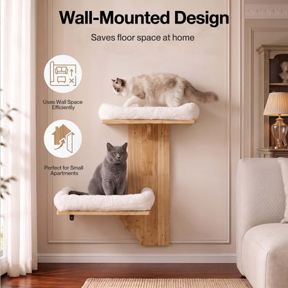 Skylos Cat Wall Shelves 2 Platform Steps Rubber Wood for Cat Climbing White