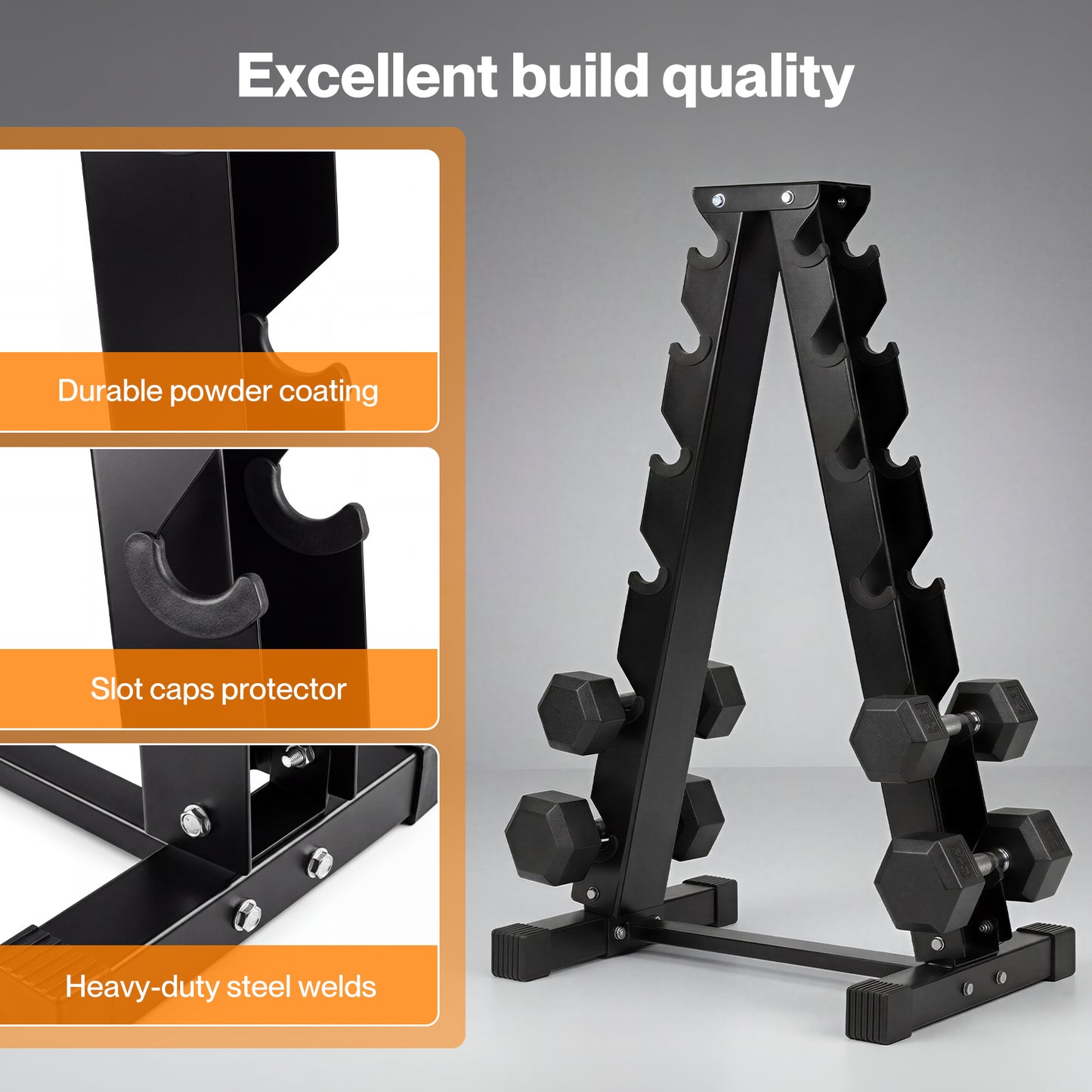 Centra Hex Dumbbells Stand 5-40kg Set Weight Storage Holder Rack Steel 6 Tier