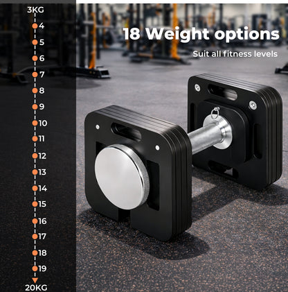 Centra Adjustable Dumbbell Set 4-20KG Auto Lock Home Gym Weight Training Fitness