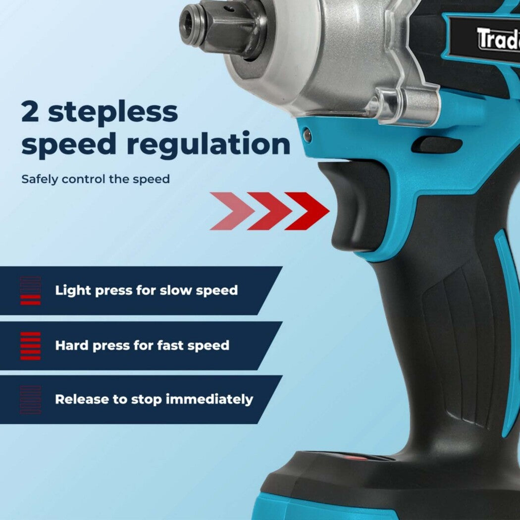 Traderight 21V Brushless Impact Wrench Drill 1/2" Rattle Gun 4.0Ah Battery Kit