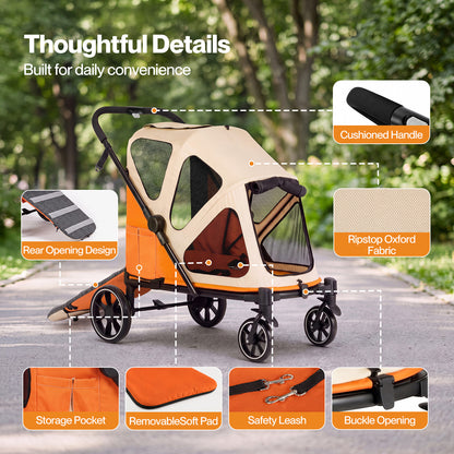 Skylos Dog Stroller Pet Pram Foldable Shock Absorbing Wheels Outdoor Orange