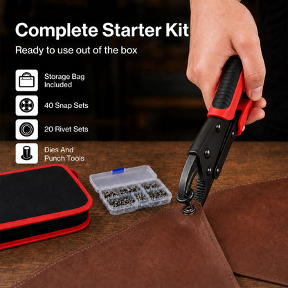 Snap Fastener Kit Adjustable Press Tool for Boat Covers Leather Cloths Red