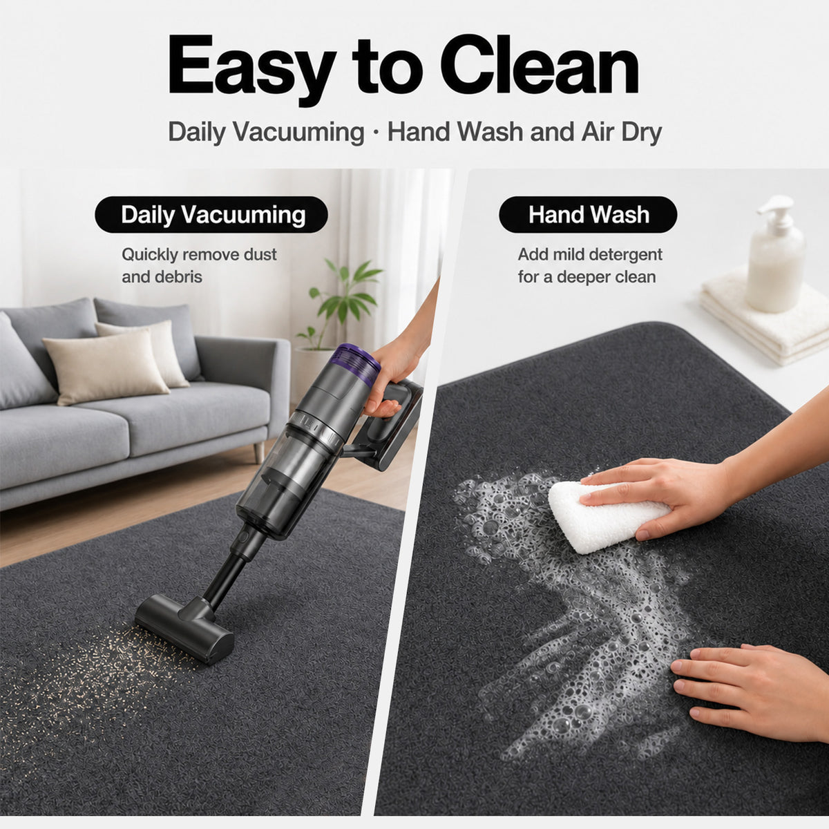 Marlow Rugs Living Room Faux Wool Carpet Rebound Foam Non Slip Washable Grey