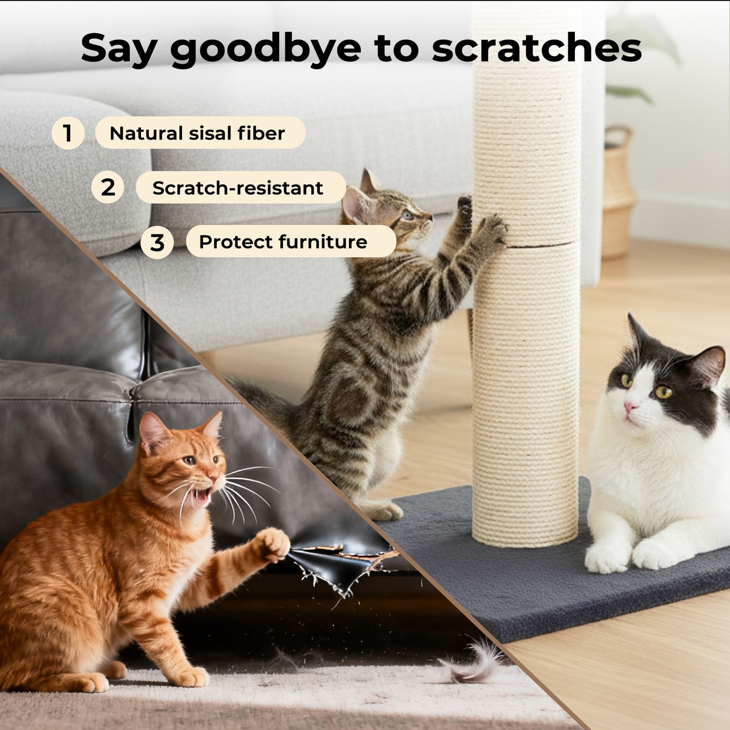 Skylos Tall Cat Scratching Post Natural Sisal Pole Hevay Duty Base Scratcher Toy