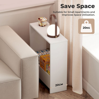 Levede Side Table with Magazine Storage End Table Narrow for Living Room White