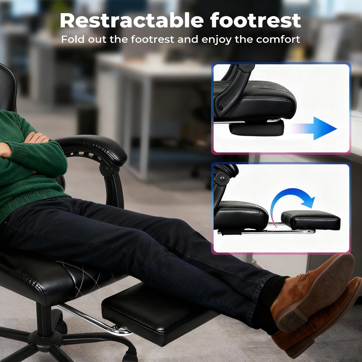 Levede Office Desk Chair PU Gaming Recliner Adjustable Height Swivel Black