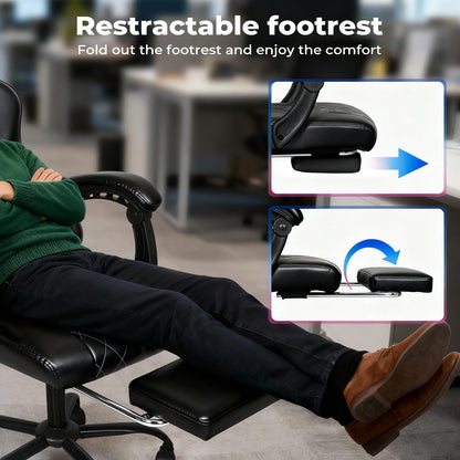 Levede Office Desk Chair PU Gaming Recliner Adjustable Height Swivel Black